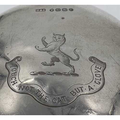 228 - A SILVER HIP FLASK WITH A CREST OF A STANDING LION ON HIND LEGS, BIRMINGHAM, STOKES & IRELAND, 1889A... 