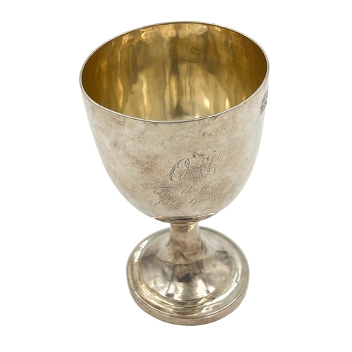 236 - A GEORGIAN SILVER GOBLET WITH AGRICULTURAL INTEREST AND ENGRAVED ‘FOR THE BEST FAT BEAST’A Georgian ... 