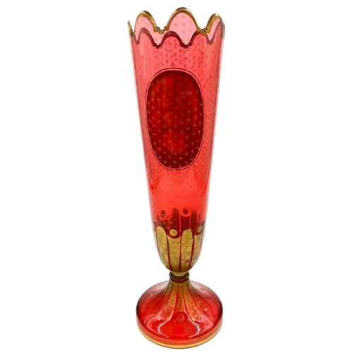 25 - ROYAL RUBY – LARGE 19TH CENTURY BOHEMIAN GLASS VASE WITH GOLD GILDINGA Ruby Bohemian glass vase from... 