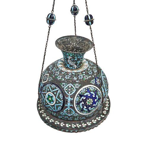 251 - A MONUMENTAL ROUND DAMASCUS ENAMELLED COPPER MOSQUE LAMP, SYRIA, 19TH CENTURYA Monumental Round Dama... 