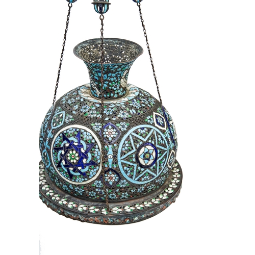 251 - A MONUMENTAL ROUND DAMASCUS ENAMELLED COPPER MOSQUE LAMP, SYRIA, 19TH CENTURYA Monumental Round Dama... 