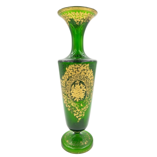 26 - GREEN MAJESTY – LARGE 19TH CENTURY BOHEMIAN GLASS VASE WITH GOLD GILDINGA majestic green Bohemian gl... 