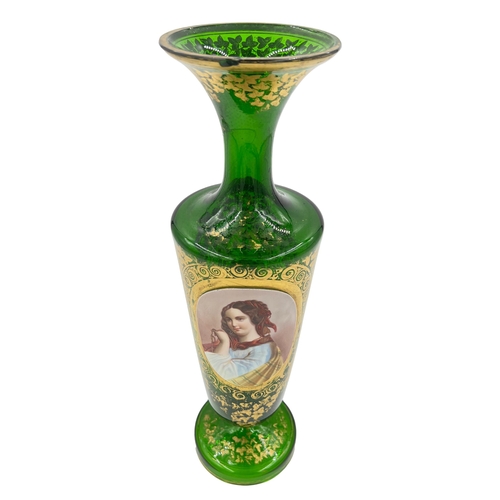 26 - GREEN MAJESTY – LARGE 19TH CENTURY BOHEMIAN GLASS VASE WITH GOLD GILDINGA majestic green Bohemian gl... 