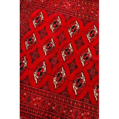 272 - A HAND KNOTTE RED WOOL RUG, UZBEKISTAN, BUKHARAA Hand Knotte Red Wool Rug, Bukhara  H: 177cm, W... 