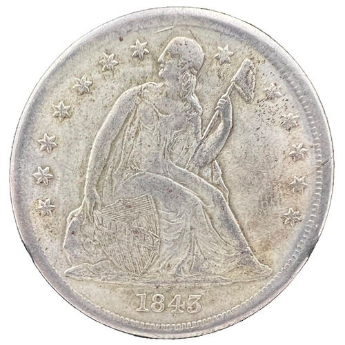 286 - 1843 O SEATED LIBERTY SILVER US DOLLAR COIN1843 O Seated Liberty Silver US Dollar. Diameter: 3.7cm, ... 