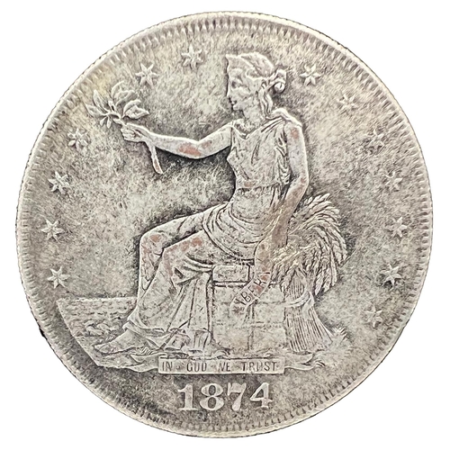 287 - 1874 S UNITED STATES OF AMERICA US SILVER TRADE DOLLAR COIN1874 S UNITED STATES of AMERICA US Silver... 