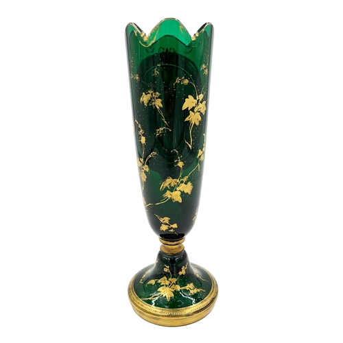 31 - VERDANT BEAUTY – 19TH CENTURY GREEN BOHEMIAN GLASS VASE WITH GOLD GILDINGA stunning 19th-century gre... 