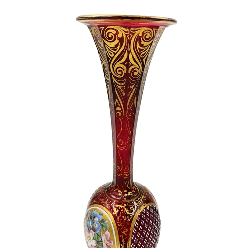 5 - FLORAL RADIANCE – HAND-PAINTED BOHEMIAN RUBY GLASS VASE AND GOBLETS, 19TH CENTURYLate 19th-century r... 