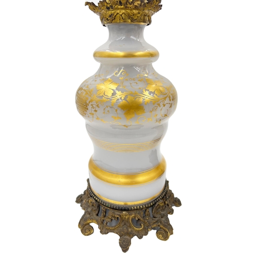 65 - PAIR OF FRENCH GLASS OPALINE OIL LAMPSPair Of French Opaline Oil Lamps, height 73cm. 