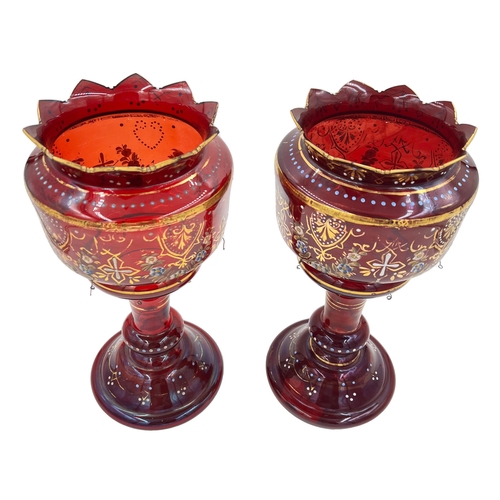 66 - PAIR OF VICTORIAN RUBY GLASS LUSTRESPair of Victorian Ruby Glass Lustres, height 36.5cm ... 