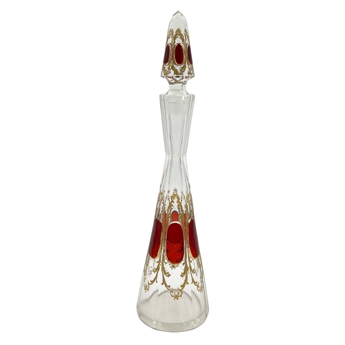 69 - BOHEMIAN GLASS RUBY RED MOSER GLASS BOTTLE WITH LID This elegant Moser glass bottle features a rich ... 