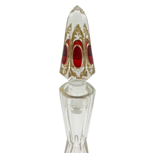 69 - BOHEMIAN GLASS RUBY RED MOSER GLASS BOTTLE WITH LID This elegant Moser glass bottle features a rich ... 