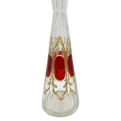 69 - BOHEMIAN GLASS RUBY RED MOSER GLASS BOTTLE WITH LID This elegant Moser glass bottle features a rich ... 