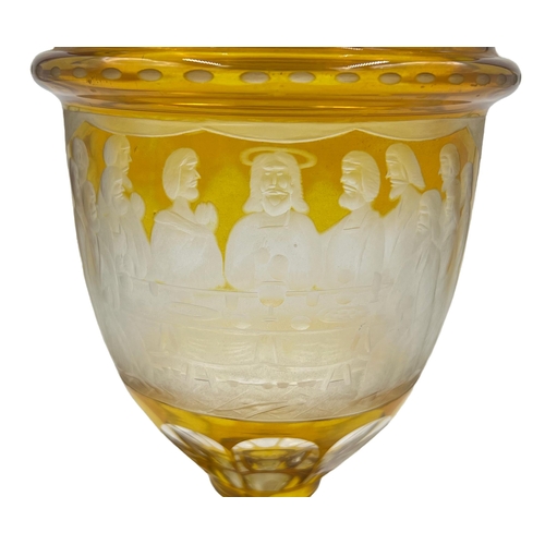 8 - GRAND GOBLET - THE LAST SUPPER - LARGE 19TH CENTURY BOHEMIAN, AMBER-STAINED GLASS GOBLET AND COVERA ... 