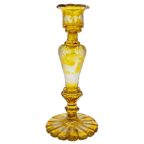 9 - AMBER ELEGANCE – 19TH CENTURY BOHEMIAN, AMBER-STAINED GLASS CANDLE HOLDERElegant 19th-century Bohemi... 