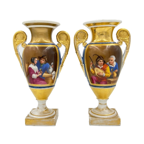 92 - PAIR OF HAND PAINTED PARIS PORCELAIN VASESA charming pair of hand-painted Paris porcelain vases, sta... 