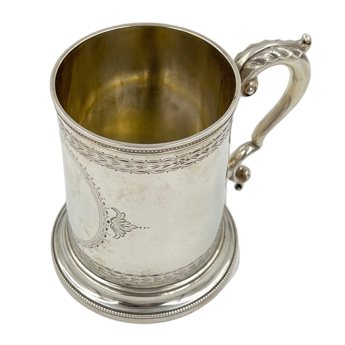 159 - A FINE QUALITY AND SIZE VICTORIAN SILVER TANKARD WITH BRIGHT CUT DECORATION, ROBERT HARPER, 1874A go... 