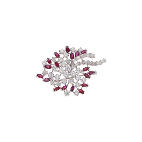 1 - 18ct White Gold Ruby and Diamond Cocktail Brooch. 
 
  
 

  HALLMARKS: marked for 18ct Gold 
 
 
  ... 