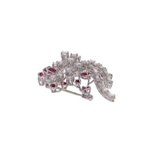 1 - 18ct White Gold Ruby and Diamond Cocktail Brooch. 
 
  
 

  HALLMARKS: marked for 18ct Gold 
 
 
  ... 