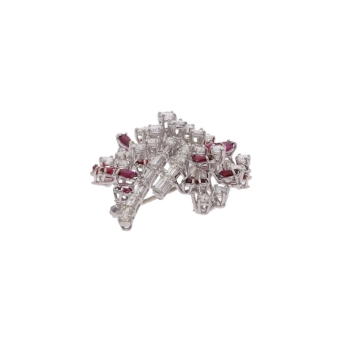 1 - 18ct White Gold Ruby and Diamond Cocktail Brooch. 
 
  
 

  HALLMARKS: marked for 18ct Gold 
 
 
  ... 