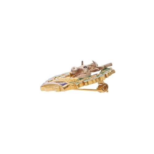 11 - 9ct Gold and Enamel Stag Head Hunting Brooch, BYDAND. 
 
  
 

  HALLMARKS: Marked for 9ct Gold 
 
 ... 