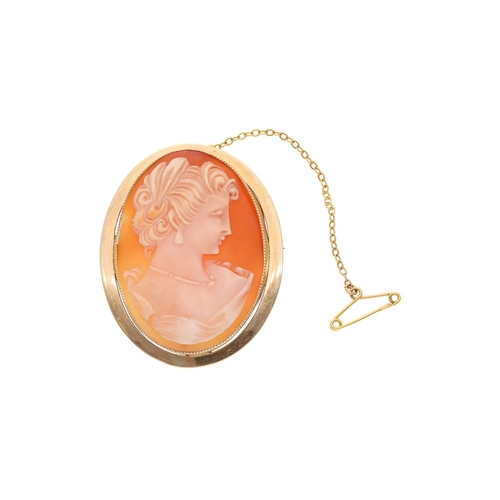 15 - 9ct Gold and Cameo Brooch 
 
  
 

  HALLMARKS: Marked for 9ct Gold 
 
 
  
 

  MEASUREMENT: 45mm l... 