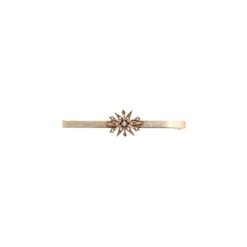 17 - 9ct Gold and Pearl Starburst Brooch 
 
  
 

  HALLMARKS: Marked for 9ct Gold 
 
 
  
 

  MEASUREME... 