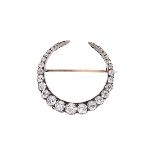 2 - Victorian 18ct Gold Silver and Diamond Crescent Moon Brooch. Estimate diamond weight 3.80ct 
 
  
 
... 
