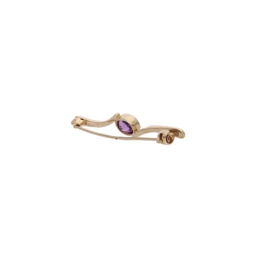 21 - 9ct Gold and Amethyst Brooch 
 
  
 

  HALLMARKS: marked for 14ct Gold 
 
 
  
 

  MEASUREMENT: 47... 