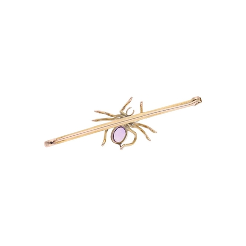 3 - Heavy 9ct Gold Emerald and Amethyst Spider Brooch. 
 
  
 

  HALLMARKS: marked for 9ct Gold 
 
 
  ... 