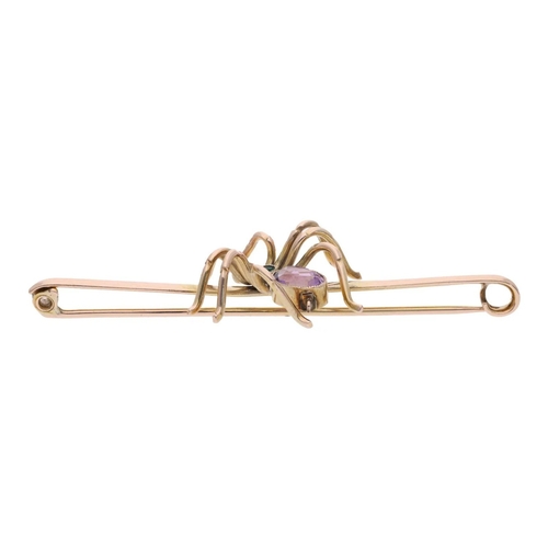 3 - Heavy 9ct Gold Emerald and Amethyst Spider Brooch. 
 
  
 

  HALLMARKS: marked for 9ct Gold 
 
 
  ... 