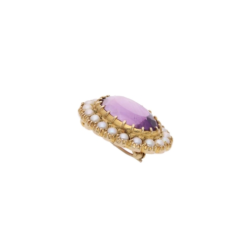 30 - 9ct Gold Amethyst and Pearl Brooch. 
 
  
 

  HALLMARKS: marked for 9ct Gold 
 
 
  
 

  MEASUREME... 