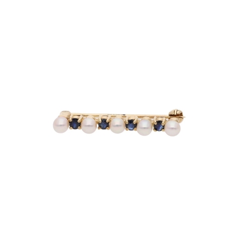 32 - 9ct Gold Pearl and Sapphire Brooch. 
 
  
 

  HALLMARKS: marked for 9ct Gold 
 
 
  
 

  MEASUREME... 