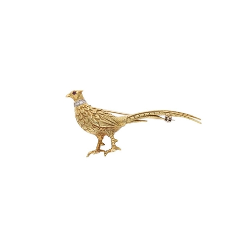 5 - 18ct Gold Ruby and Diamond Pheasant Brooch. 
 
  
 

  HALLMARKS: marked for 18ct Gold 
 
 
  
 

  ... 