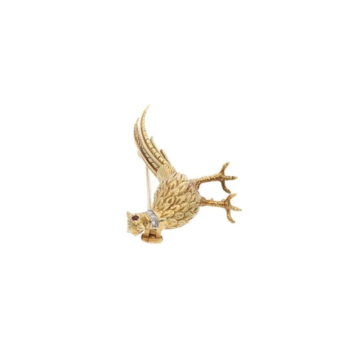 5 - 18ct Gold Ruby and Diamond Pheasant Brooch. 
 
  
 

  HALLMARKS: marked for 18ct Gold 
 
 
  
 

  ... 