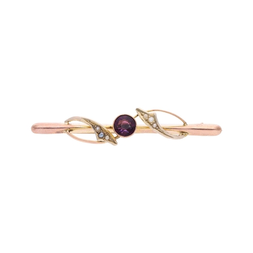 57 - Antique 9ct Gold Amethyst and Pearl Brooch. 
 
  
 

  HALLMARKS: marked as 9ct Gold 
 
 
  
 

  ME... 