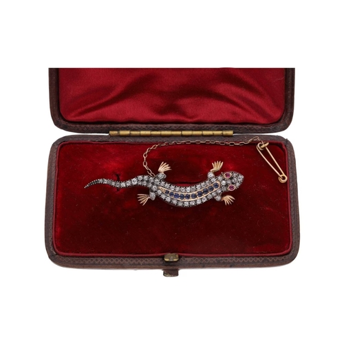 6 - Victorian 18ct Gold Silver Ruby Sapphire and Diamond Geko / Salamander Brooch. 
 
  
 

  HALLMARKS:... 