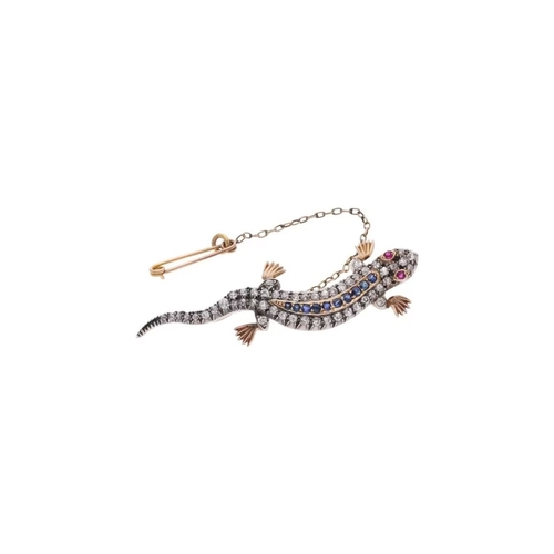 6 - Victorian 18ct Gold Silver Ruby Sapphire and Diamond Geko / Salamander Brooch. 
 
  
 

  HALLMARKS:... 