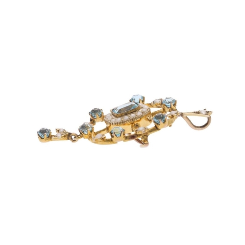 80 - Antique 9ct Gold Aquamarine and Pearl Pendant Brooch. 
 
  
 

  HALLMARKS: marked for 9ct Gold 
 
 ... 