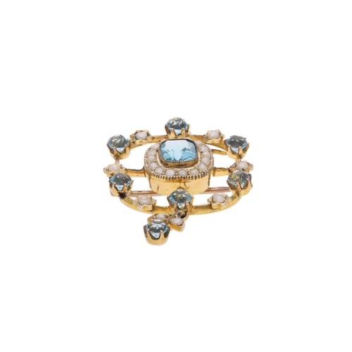 80 - Antique 9ct Gold Aquamarine and Pearl Pendant Brooch. 
 
  
 

  HALLMARKS: marked for 9ct Gold 
 
 ... 