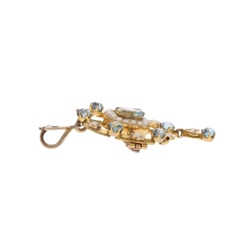 80 - Antique 9ct Gold Aquamarine and Pearl Pendant Brooch. 
 
  
 

  HALLMARKS: marked for 9ct Gold 
 
 ... 