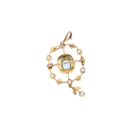 80 - Antique 9ct Gold Aquamarine and Pearl Pendant Brooch. 
 
  
 

  HALLMARKS: marked for 9ct Gold 
 
 ... 