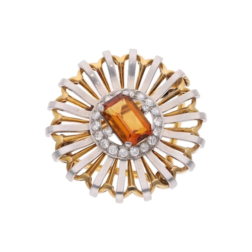 9 - 18ct White Yellow Gold Citrine and Diamond Brooch. 
 
  
 

  HALLMARKS: 18ct Gold 
 
 
  
 

  MEAS... 