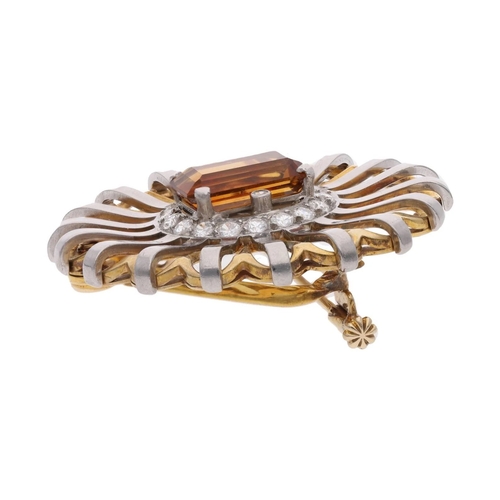 9 - 18ct White Yellow Gold Citrine and Diamond Brooch. 
 
  
 

  HALLMARKS: 18ct Gold 
 
 
  
 

  MEAS... 