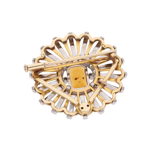 9 - 18ct White Yellow Gold Citrine and Diamond Brooch. 
 
  
 

  HALLMARKS: 18ct Gold 
 
 
  
 

  MEAS... 