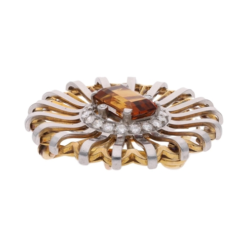 9 - 18ct White Yellow Gold Citrine and Diamond Brooch. 
 
  
 

  HALLMARKS: 18ct Gold 
 
 
  
 

  MEAS... 