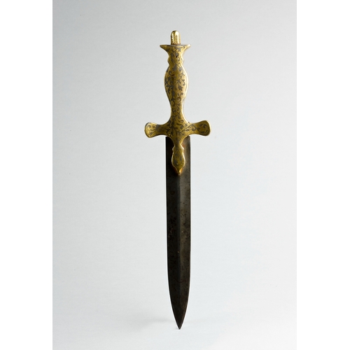 125 - 19TH CENTURY OTTOMAN/PERSIAN GOLD DAMASCENED DAGGER Straight handled dagger of Ottoman or Persian or... 