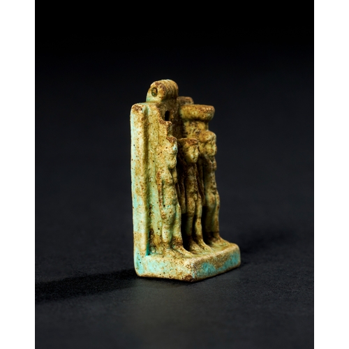 7 - AN EGYPTIAN FAIENCE AMULET DEPICTING THE TRIAD OF GODS, LATE PERIOD TO PTOLEMAIC PERIOD, 664-30 B.C.... 