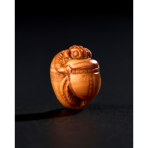 70 - EGYPTIAN STEATITE STONE SCARAB, CIRCA 800 B.C. EGYPTIAN STEATITE STONE SCARAB, CIRCA 800 B.C.    L: ... 