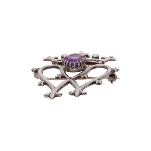 110 - Vintage Scottish Sterling Silver and Amethyst Luckenbooth Crowned Brooch, Edinburgh 1965 Vintage Sco... 